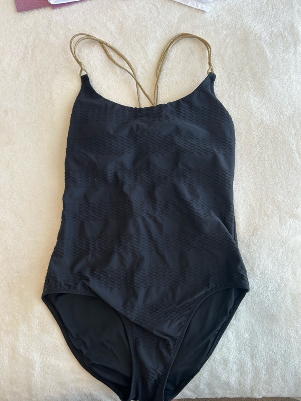 aerie Black One-Piece Swimsuit with Gold Straps